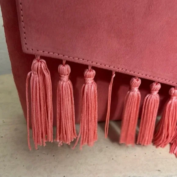 White House Black Market Clutch Suede Coral‎ Tassel Evening Bag - Picture 7 of 7